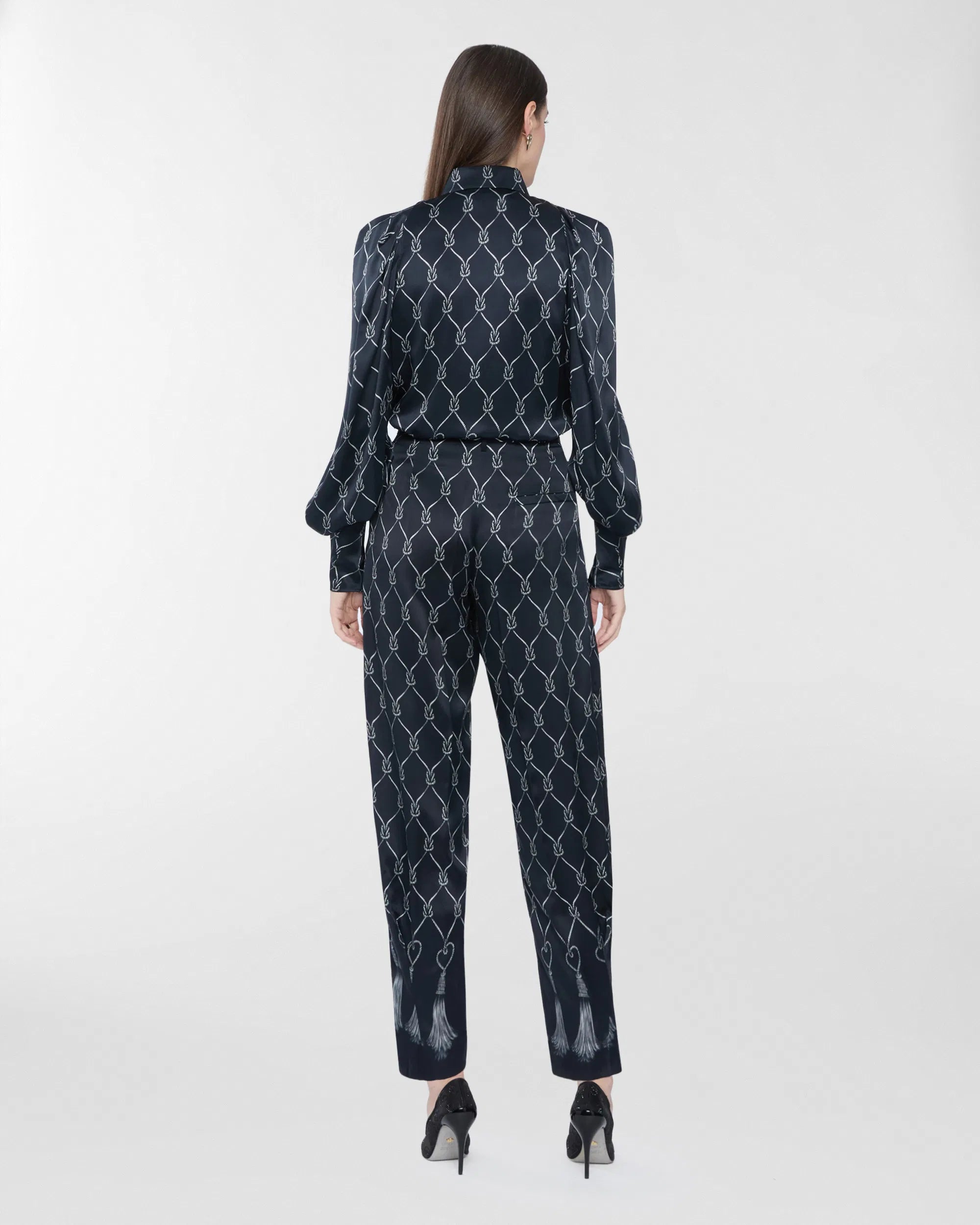 Pantaloni con stampa nappine in seta