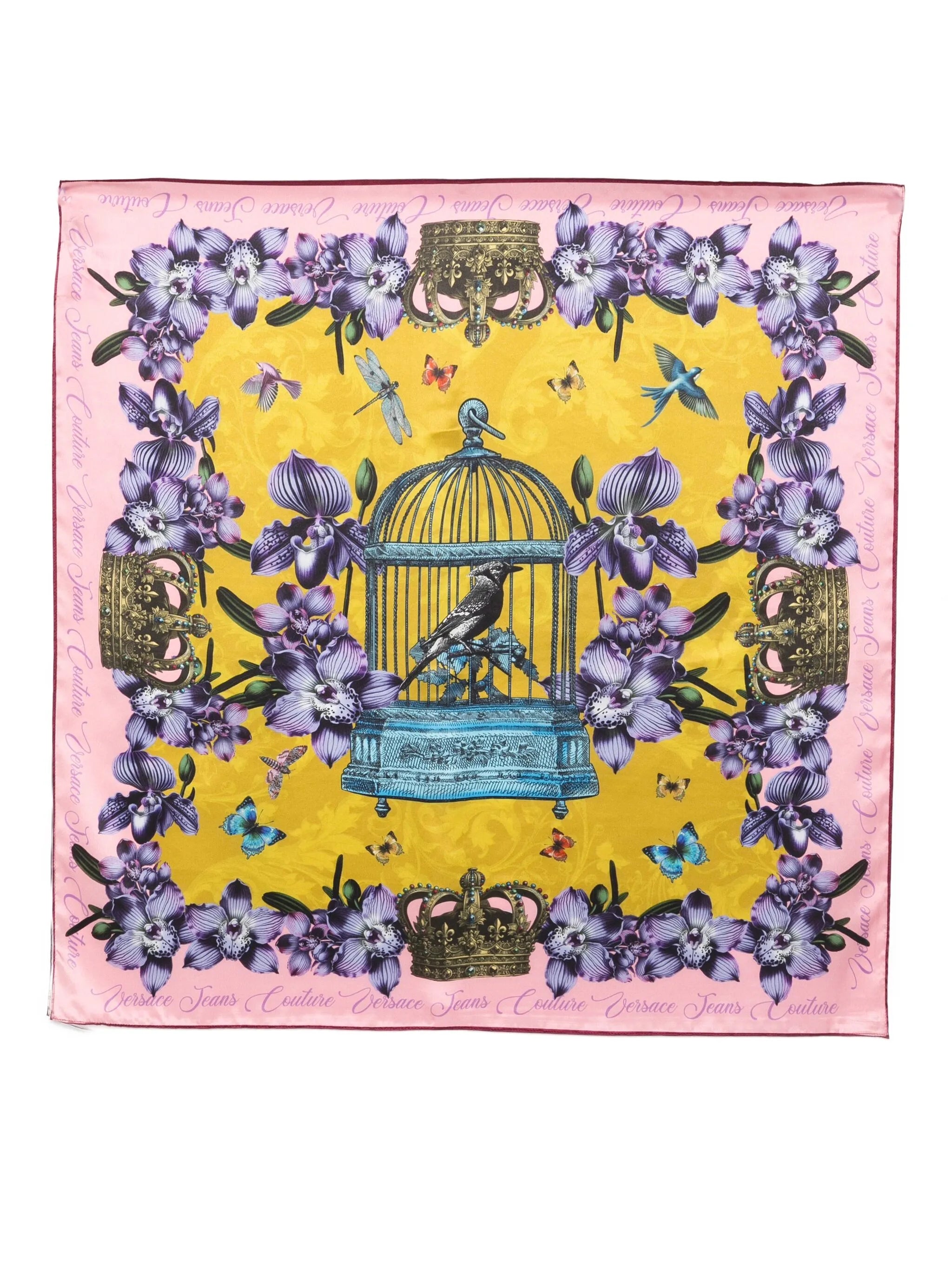 Foulard con orchidee e gabbia per uccelli - Versace Jeans Couture 70 X 70
