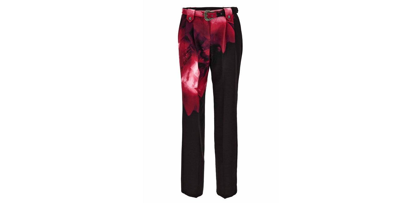 Pantalone elegante nero da donna con stampa fiore - - Versace Jeans Couture