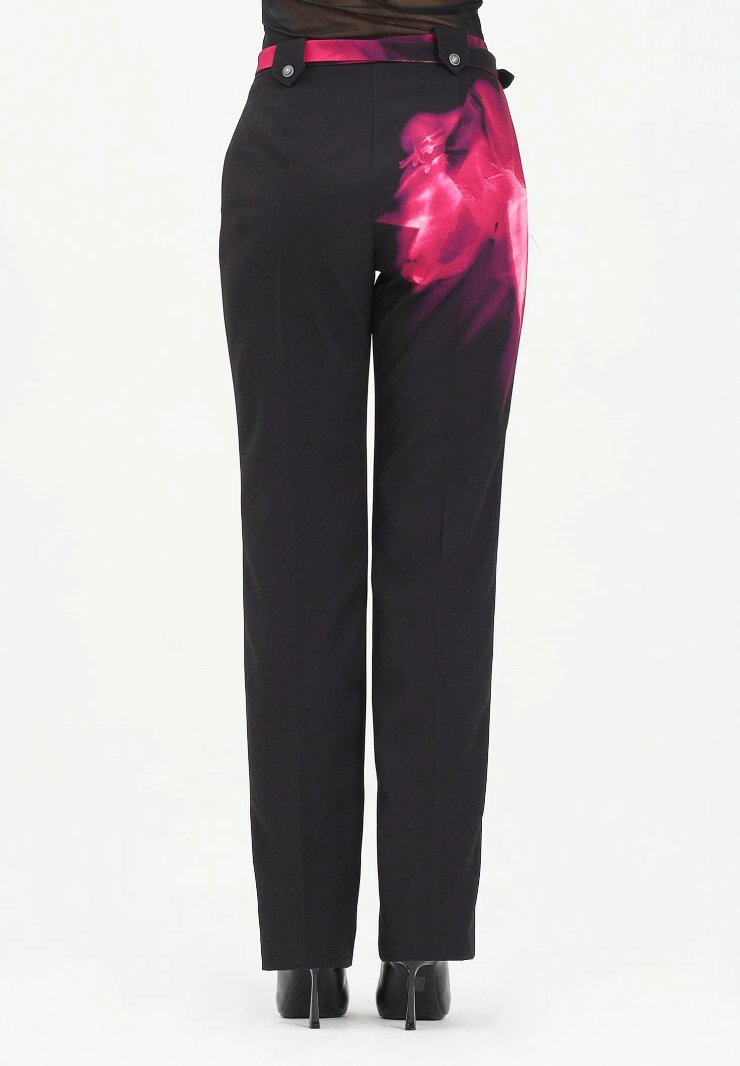 Pantalone elegante nero da donna con stampa fiore - - Versace Jeans Couture