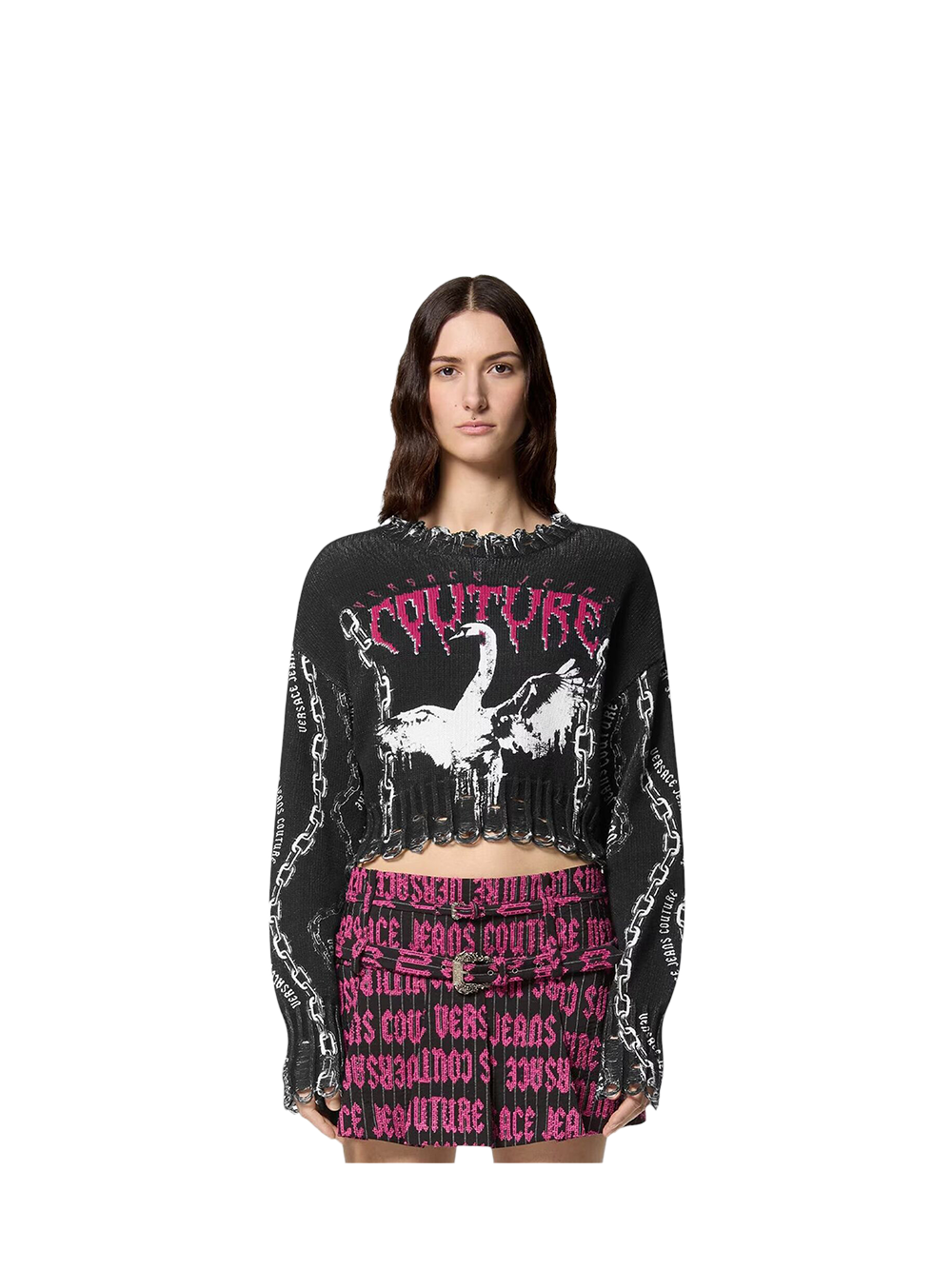 Maglione Cropped Chain Swan - Versace Jeans Couture