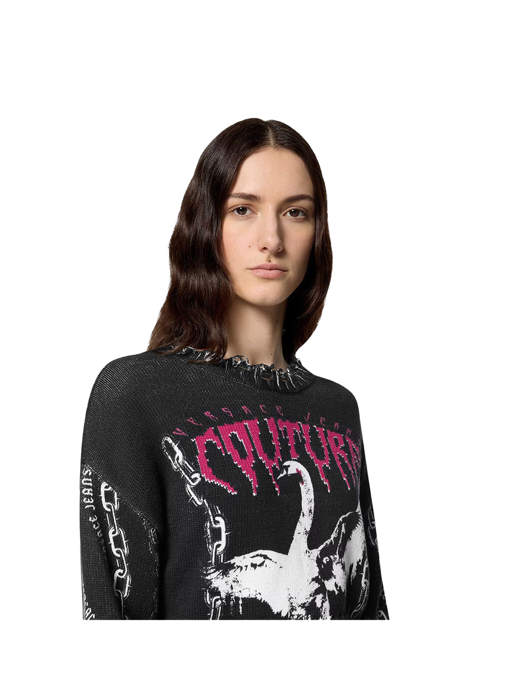 Maglione Cropped Chain Swan - Versace Jeans Couture