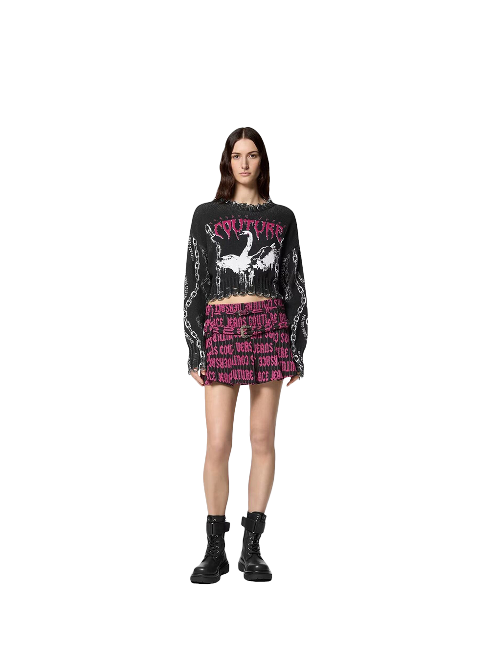 Maglione Cropped Chain Swan - Versace Jeans Couture