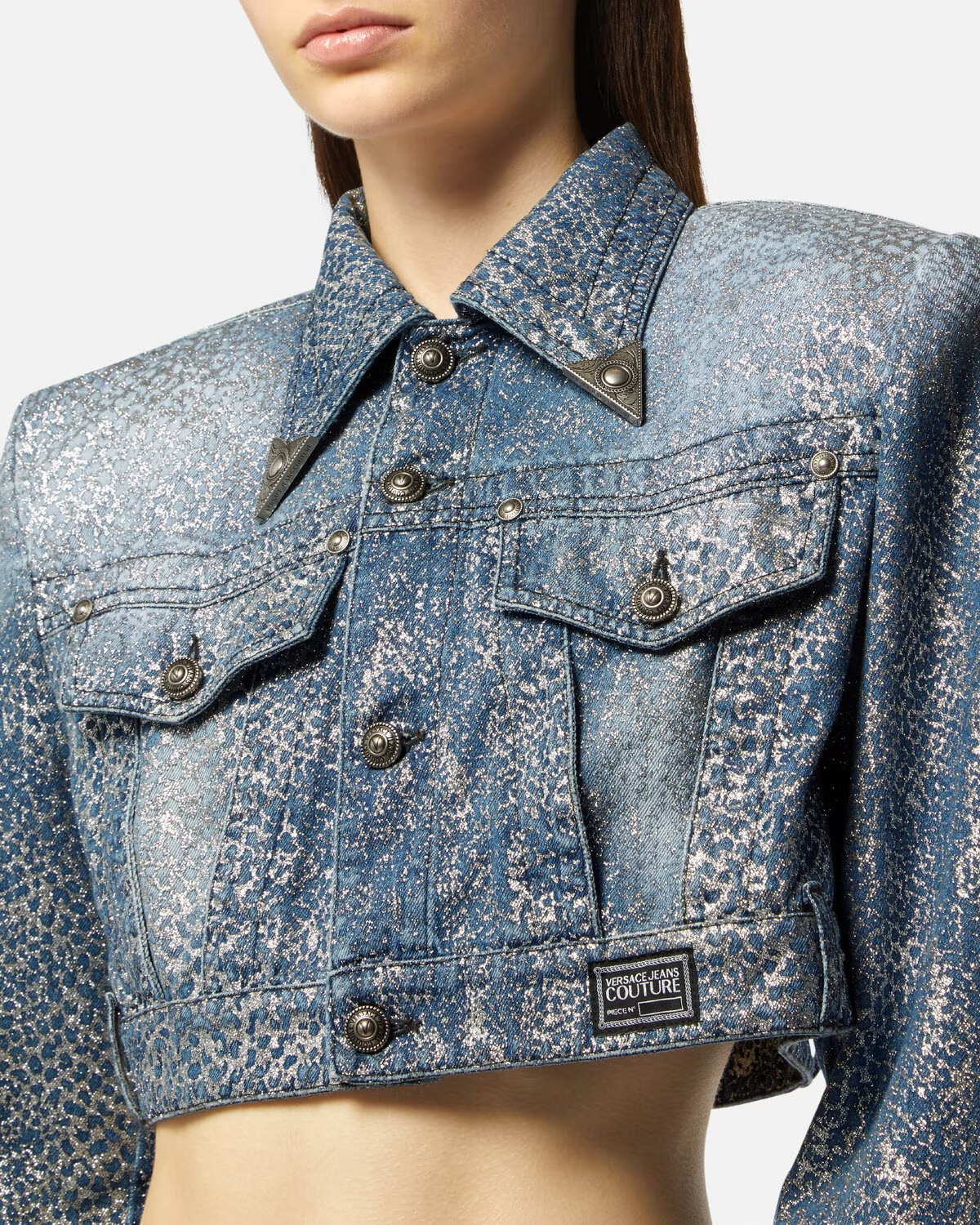 GIACCA CORTA IN DENIM ANIMALIER CON GLITTER