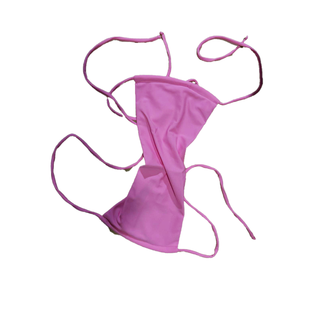 Bikini a fascia e triangolini con laccetti rosa