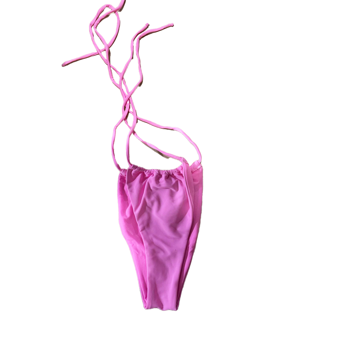 Bikini a fascia e triangolini con laccetti rosa