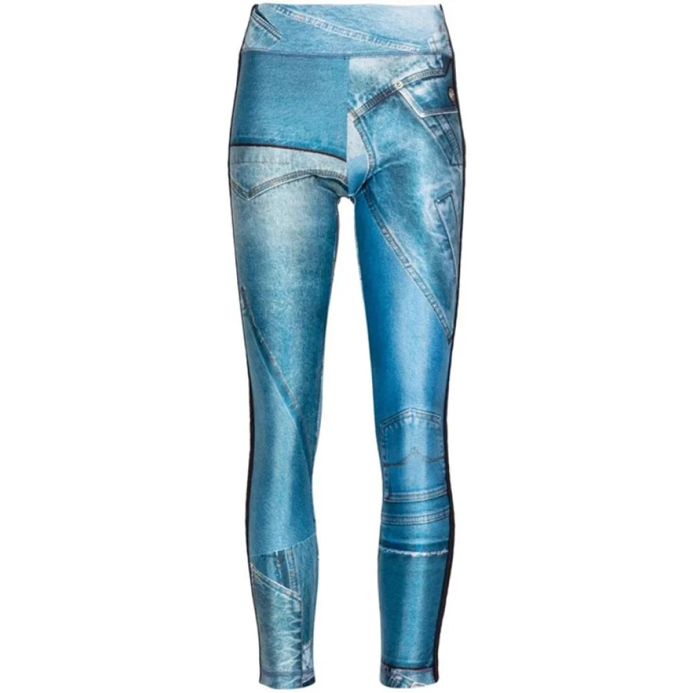 Patch denim leggings