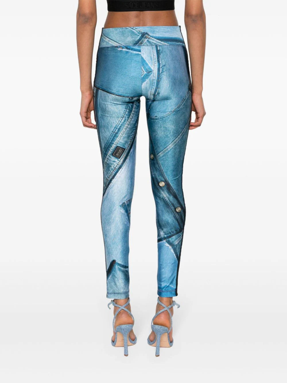 Patch denim leggings