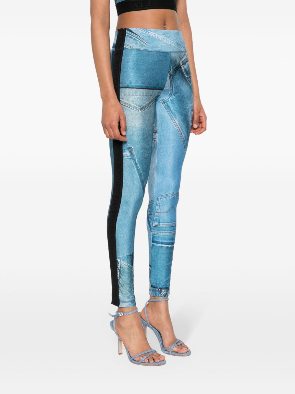 Patch denim leggings