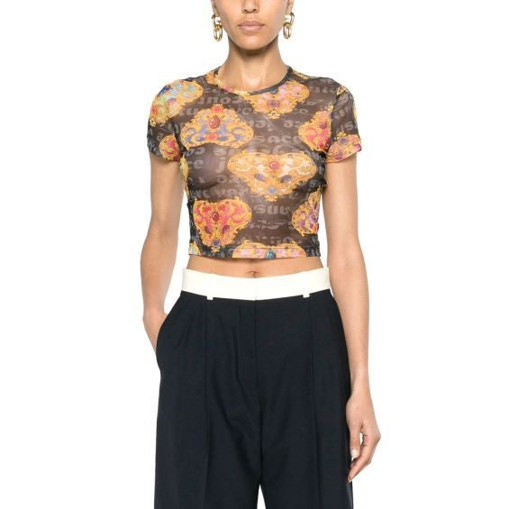 T-shirt nera cropped in tulle