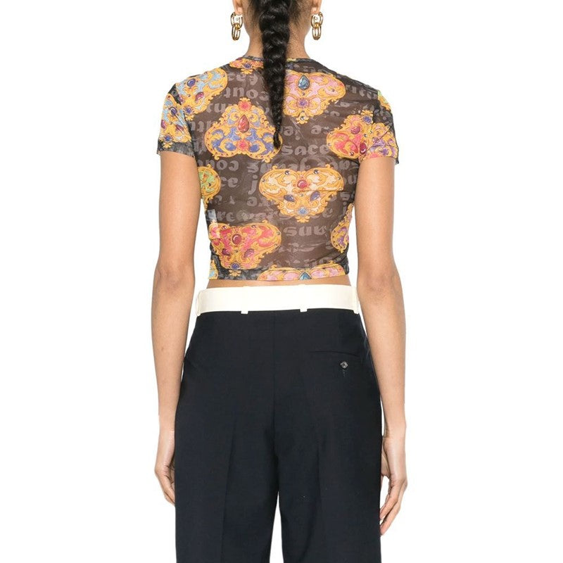 T-shirt nera cropped in tulle