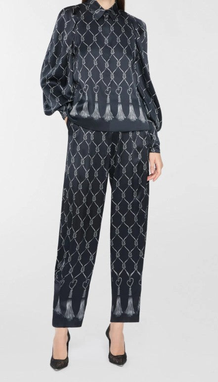 Pantaloni con stampa nappine in seta